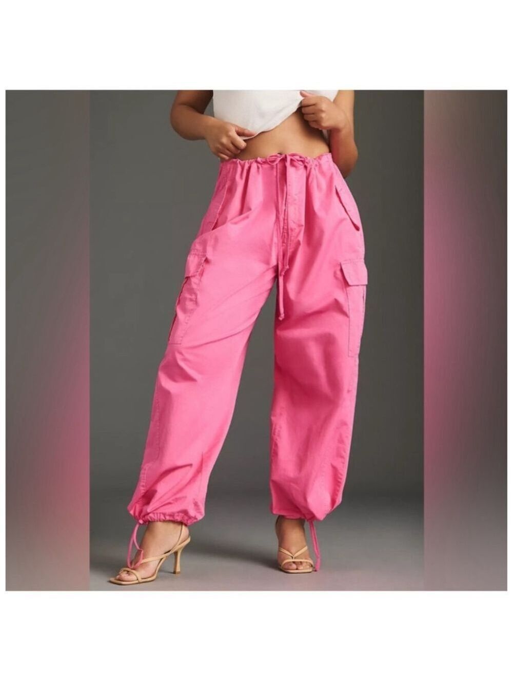 Women's GOOD AMERICAN Pink Wide Leg Cargo Pants S
